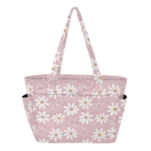 Custom Logo Printed Eco Friendly Shoulder Bags Quilted Polyester Girls <b>Large</b> Capacity Handbag Women Tote Bag with Zipper Closure - Product Image 2