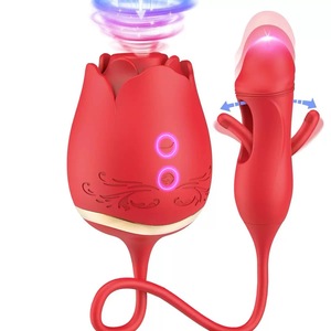 Consolador vibrador de silicona con forma de rosa para mujer, 3 en 1, succión de clítoris femenino, estimulador de clítoris, masturbador, Juguetes sexuales - Product Image 1