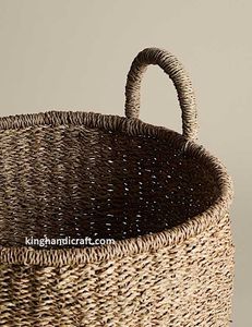 Panier pliable moderne en jonc de mer tressé à la main, écologique, en fibres naturelles durables, pour le rangement dans le salon, la chambre et la chambre d'enfant - Product Image 3