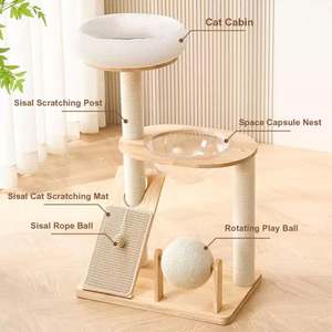 2025 Solid Wood Cat <b>Tree</b> Tower Scratcher Capsule & Scratch Resistance Cat Climbing Frame Sisal Material Cat <b>House</b> Container - Product Image 2