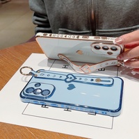 Coque de téléphone de luxe en TPU souple électroplaqué, antichoc, protection des quatre coins, motif cœur, avec support et miroir intégré
