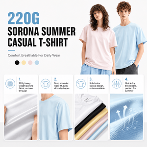 Camiseta Casual de Verano Sorona 220G al por Mayor, Unisex, Color Sólido, Hombros Caídos, Corte Holgado, Secado Rápido, Transpirable, para Uso Diario, Proveedor - Product Image 2