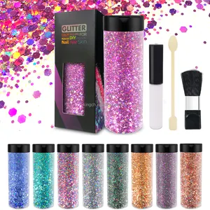 Biodegradable Glitter Eco-friendly Cosmetic Holographic Chunky Glitter Chameleon Color Shift Mixed Size Polyester Glitter Bulk