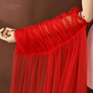 YouLaPan VG136-R Cape de mariée longue à traîne, manches châle, rouge, en maille simple, avec dentelle, détachable, confortable à porter - Product Image 6