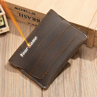 Dompet Mini buatan tangan antik lintas batas dompet koin Fashion ceruk kulit sapi tempat kartu pria kulit kuda gila terbuka wanita