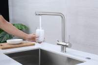 Robinet de cuisine 3 voies avec filtre à eau potable, mitigeur d'évier en acier inoxydable à double poignée