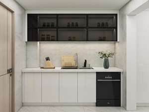 Ensembles complets d'armoires de cuisine modernes, armoires en bois massif MDF avec porte en verre, évier en pierre de quartz - Product Image 5