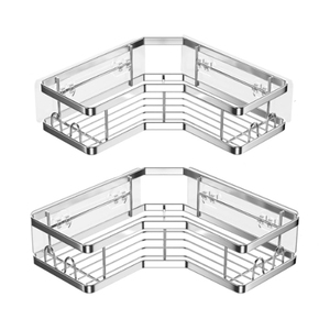Drenaje de baño, 2 piezas por juego, estante organizador de esquina con cubo, estante de ducha triangular de hierro y plata montado en la pared - Product Image 1
