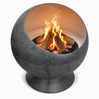 Brasero sphérique à bois 66x71cm, en acier texturé pierre, pour extérieur, autoportant, portable, avec combustion secondaire des cendres