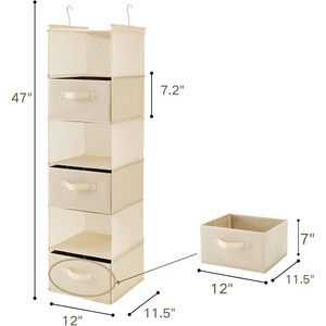 Organisateur de placard suspendu 6 niveaux beige, étagère de rangement pliable avec crochets pour l'organisation de la chambre - Product Image 3