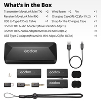 Microphone sans fil Godox MoveLink Mini LT 2,4 GHz, émetteur-récepteur, micro cravate pour iPhone, smartphone Type-C, appareil photo reflex numérique