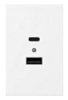 Enchufe FUTINA Estándar Italiano de 48 mm y 20 W con Puerto USB-A+C y Lámpara, Material Ignífugo de PC/Metal, Modelo Residencial, 110-220 V, 40 000 Ciclos
