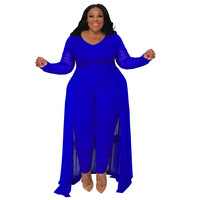 N7970 Vêtements pour femmes de grande taille New Pocket Long Sleeve Stitching Stretch Jumpsuit for Women