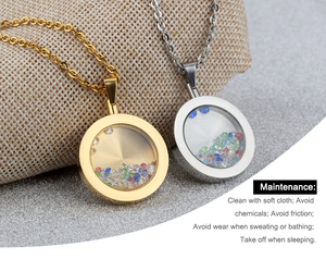 قلادة فضية من الفولاذ المقاوم للصدأ والمجوهرات بالجملة مزدوج اللون الزجاج المعلقات - Product Image 5