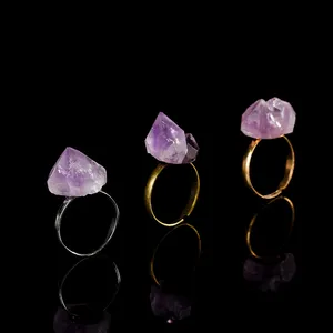 Popular Fashion Jewelry Rings Raw Crystal Rings Natural Rough Stone Amethyst Crystal Ring