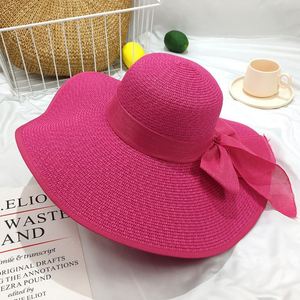 Wholesale Beach Seaside Vacation <b>Summer</b> <b>Women</b> Straw <b>Hat</b> Bowknot Wide Brim <b>Summer</b> Beach Floppy Gorras - Product Image 4