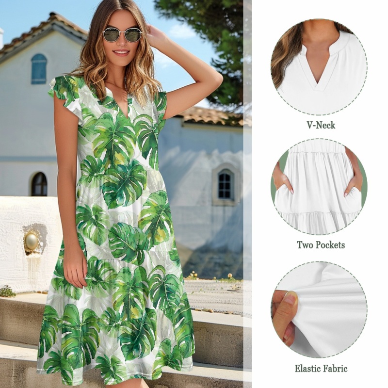 Hawaiianisches Tropisches Monstera-Muster Kurzarm-Sommerkleid fr Damen,  Lockeres Strandparty-Kleid fr Frauen und Mdchen, Abendkleid nach Ma|  Alibaba.com