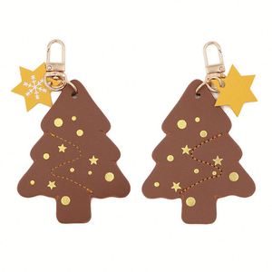 Stocked <b>Creative</b> Pu Leather Christmas Tree Keychain Gold Stamping Pendant Charms Women Backpack Welcome Business <b>Gifts</b> Portable - Product Image 5