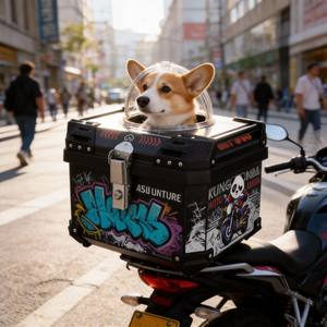 Caisse de transport pour animaux de compagnie 55L en PP étanche pour moto, grande capacité, pour 2 petits animaux, noir-blanc graffiti, 8 couleurs, fixation rapide - Product Image 6