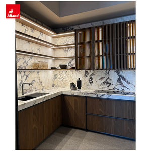 Étagères à vin flottantes en verre avec éclairage LED, en placage de noyer unique, fabrication sur mesure par Alland Manufacturer, style moderne, étagères squelette - Product Image 5