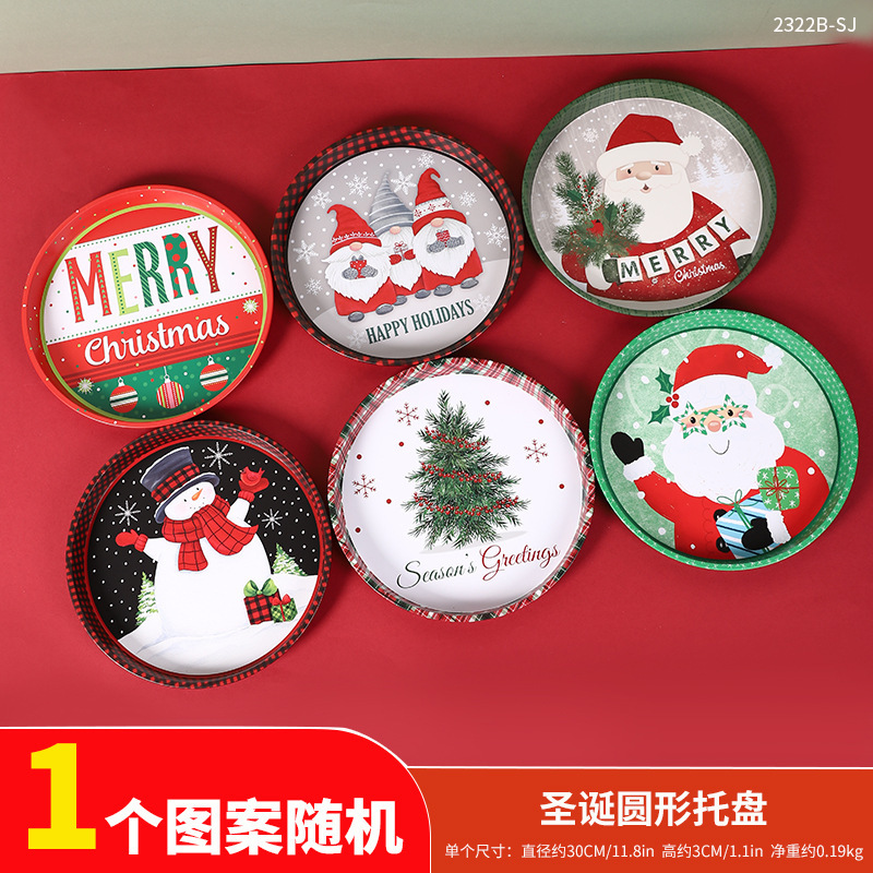2322B-SJ Plateau rond de Noël - 1 pièce à motif aléatoire