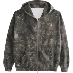 Sudadera con capucha y cremallera FOXA Camo con estampado de hoja de arce, de forro polar extragrande, unisex, con bolsillo - Product Image 1