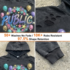 เสื้อฮู้ดดี้ครอปผู้ชายทรงโอเวอร์ไซส์ผ้าคอตตอนหนานุ่มพิมพ์ลายดิจิทัลสไตล์สตรีทแวร์แบบหลวมๆ สำหรับฤดูใบไม้ร่วง ผลิตตามแบบ OEM พร้อมดีไซน์ทำสีซีดแบบ Distressed Monkey Wash - Product Image 2
