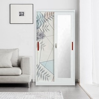 Armoire en acier avec porte coulissante, miroir et étagères pour chambre à coucher, maison, appartement