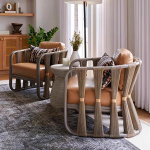 Sofá de Jardín de Mimbre con Estructura de Aleación de Aluminio, Cojín de Espuma de Alta Densidad, Impermeable, Estilo del Sudeste Asiático, Muebles de Exterior - Product Image 1