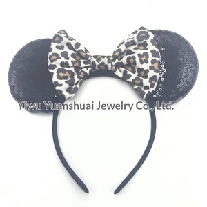 Serre-tête en tissu fait main à imprimé léopard pour enfants, style <span class=keywords><strong>Minnie</strong></span> Mouse, pour fête d'Halloween, carnaval ou fête princesse, Advanced Romance - Product Image 4