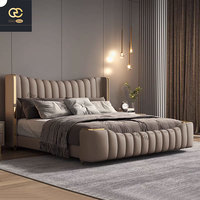 Nouveau design de mobilier de chambre à coucher de luxe italien : Lit king-size, pour villa, lit double en cuir rembourré