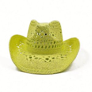 2025 New Arrival Hand Weave Hollow Out Color Paper Straw Cowboy <b>Hat</b> <b>for</b> Women Men Summer Fashion Dress - Product Image 2