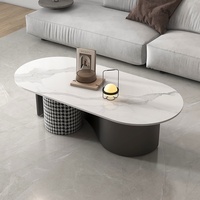 Table basse ovale italienne avec plateau en ardoise et structure en fer, idéale pour petit appartement, salon, style moderne, luxe léger, Wabi-Sabi, mobilier de maison