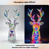 Figurine de tête de cerf lumineuse LED de 40 cm, alimentée par USB, sculpture animale prismatique, lumière nocturne holographique pour la décoration de fête de Noël