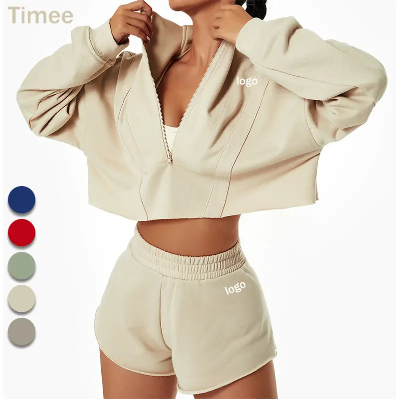 cotton polyester sports sweater women's suit hooded loose long XL size causal shorts long sleeve sweater set