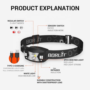 Lampe frontale légère étanche IP65 avec détecteur de mouvement, 350LM, rechargeable, <span class=keywords><strong>LED</strong></span>, pour course en extérieur avec <span class=keywords><strong>bandeau</strong></span> réglable - Product Image 2