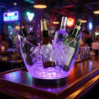 Seau à glace LED rechargeable transparent en PS, 4L, 8L, 12L, RVB, pour vin, champagne, bar, KTV, hôtel, fête, logo personnalisé, fourniture OEM