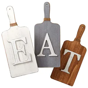 Rustic Wooden Eat Cutting Board Sign Hanging Wall Decor Large Farmhouse Eat Letters Wood Kitchen Sign for Home Kitchen Cabinets