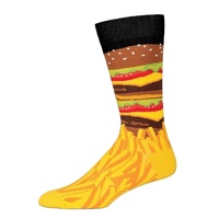 Chaussettes jaunes unisexes en tricot amusantes à l'effigie de chips de pommes de terre et de hamburgers, imprimées en 3D