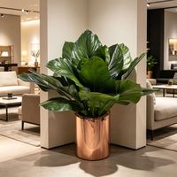 Plantes artificielles d'anthurium hautement réalistes en pot, feuillage tropical artificiel réaliste avec pot en métal or rose
