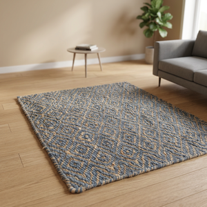 Geometric Flat Weave Jute Area <b>Rug</b> Blue Beige Modern Living Room Rectangle Eco Friendly Spot Clean Low Pile - Product Image 5