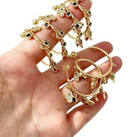 Nouvel ensemble de boucles d'oreilles créoles tendance Nazar avec breloque Hamsa dorée et pavé de pierres, pour femme, porte-bonheur, cadeau idéal pour soirée