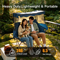 Chaises de camping, de jardin et de plage pliantes portables personnalisées pour deux personnes, avec auvent, pour un usage extérieur, de loisirs et de luxe