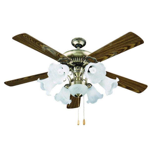 52 Inch Fancy Vintage Decorative 5-Speed Metal Ceiling Fan with Ultra-quiet LED Chandelier and Light for Household Use