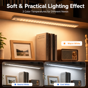 Rechargeable Under magnetic <b>LED</b> Cabinet <b>Light</b> with Motion Sensor, 3 Color Stepless Dimming <b>LED</b> <b>Light</b> <b>Bar</b> for Wardrobe and Shelf - Product Image 3