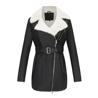 Nouvelle veste d'hiver pour femme, best-seller, à manches longues, en cuir peluche, col double rabattable, fermeture éclair et ceinture