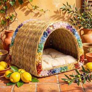 Umweltfreundliches Natürliches Entspannendes Rattan-Tierbett für Hunde und Katzen mit Kristalldekoration, Anpassbar mit dem Namen des Haustiers - Product Image 1