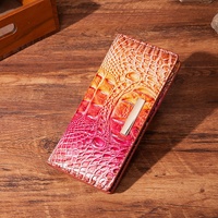 Dompet Wanita PU Bergaya Retro Eropa Amerika, Multi-warna, Model Baru, Motif Buaya, dengan Kancing Magnet