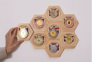 Wholesale Athlete's Medal Display <b>Shelf</b> <b>Rustic</b> <b>Wooden</b> Honeycomb Rack Ideal Personalized Present for Competition Medals Showing - Product Image 3