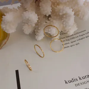 Dainty anel de casamento minimalista, anel de aço inoxidável pvd 18k, dourado banhado a ouro 1mm fino, joias femininas de casamento